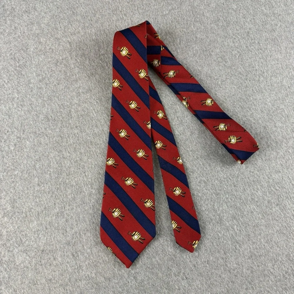 Vintage Brooks Brothers Makers Boys Baseball Tie Silk Red Navy Stripe 45x2.75
